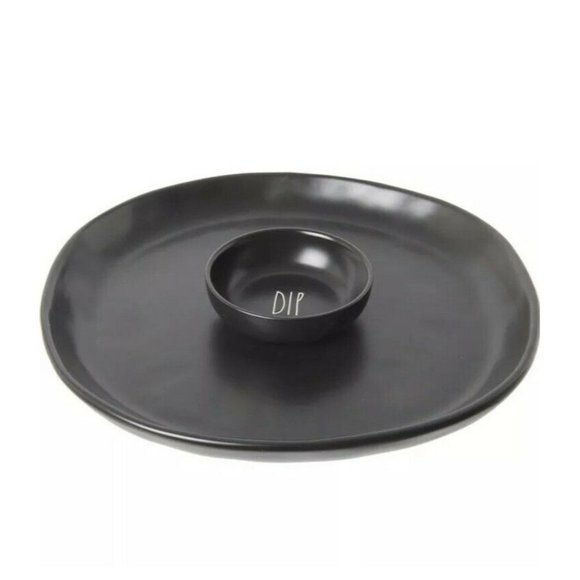 New Rae Dunn Black Large Chips And Dip Platter New - Picture 2 of 2